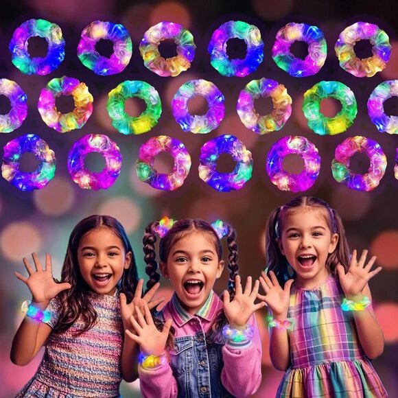 LED Mermaid Scrunchies 18-Pack Glow in the Dark Hair Accessories for Girls Women